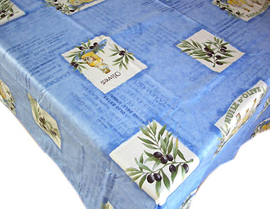 Coated tablecloth (olives Les Baux. blue)